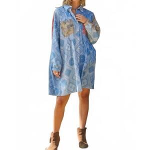 NEW ODDI patchwork dress in blue multi